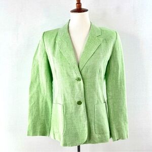 Chadwick's Green Linen Cotton Tailored Notch Lapel Two Button Blazer